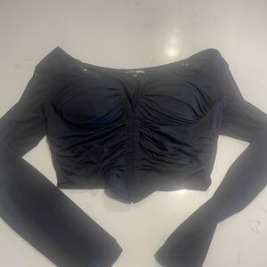 Fashion Nova Black Long Sleeve Ruched Bodysuit